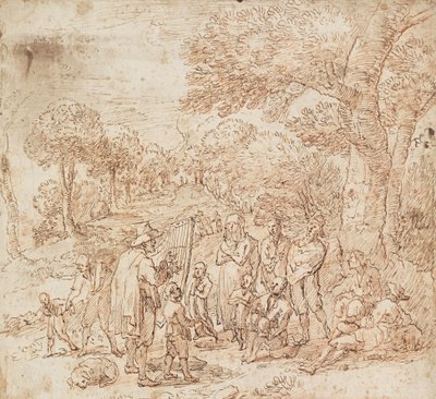 Peasants Listening to Itinerant Musicians on a Tree-lined Road by Giovanni Andrea Coppola